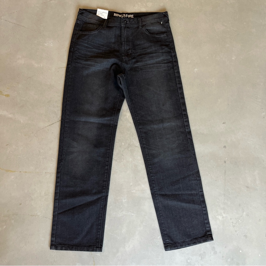 Ring Of Fire Men's Moto Jeans Size 20 Wash Black Straight Slim Fit Actual 3230